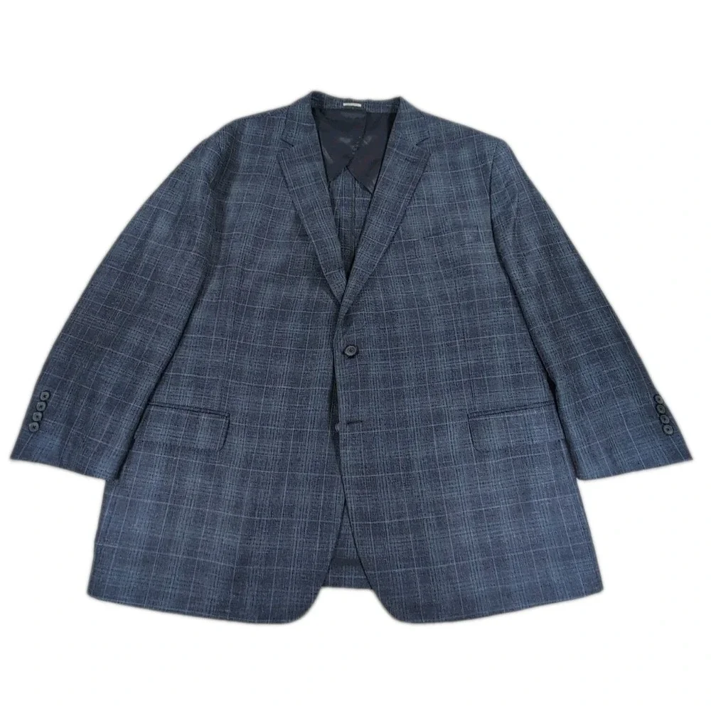 Joseph Abboud Heritage Sport Coat Mens 54R Navy Windowpane Wool Silk Linen